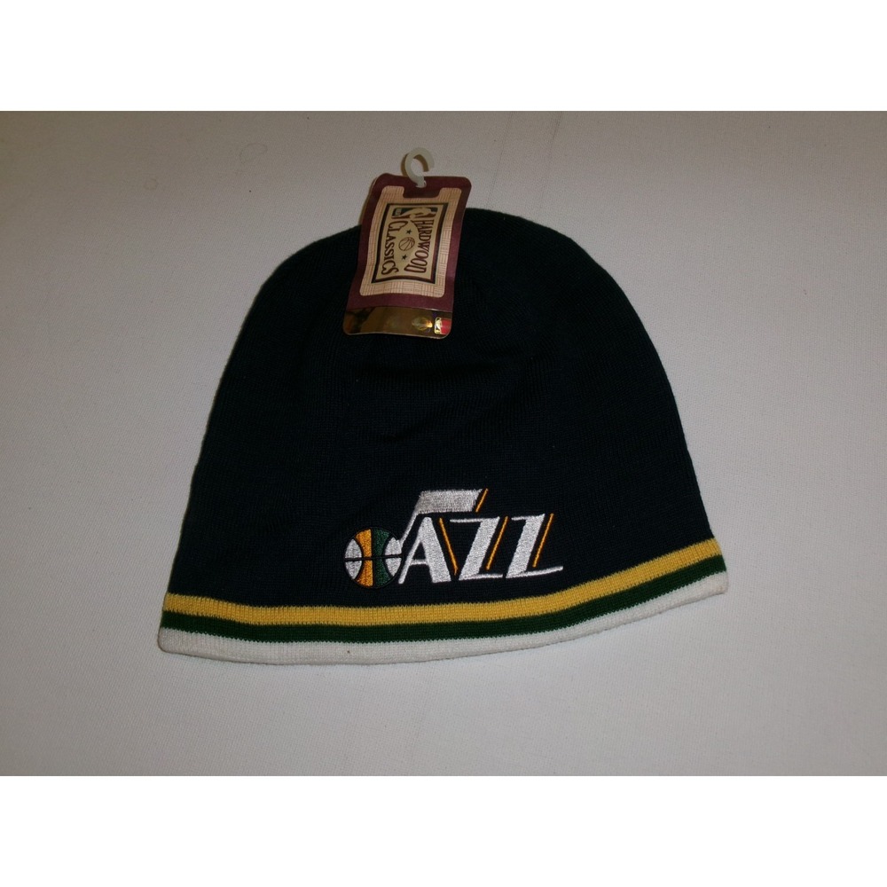 UTAH JAZZ KNIT BEANIE TOBOGGAN Y2K 00s HAT CAP VINTAGE DEADSTOCK U5